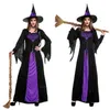 Halloween Witch Vampire Costumes for Women Adult Scary Purple Carnival Party Performance Drama Masquerade Abbigliamento con cappello