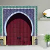 Marokańska zasłona prysznicowa antyczne arched drzwi Maroko żółty Doorknob ozdobne rzeźbione tkaniny łazienki Decor zasłony z haczykami 210609