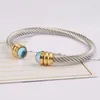 Bracelet en gros en acier inoxydable manchette bleu perle bijoux de mode accessoires de poignet fin ornement à la main réalisable