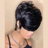 Short Cut Pixie Golvend Indian Bob Pruiken van echt haar Geen kantpruik met pony voor zwarte vrouwen Volledig machinaal gemaakt