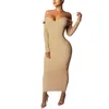 Femmes Stricted Pulls Robes Tendance De La Mode À Manches Longues Hors Épaule Jupes Longues Designer Hiver Femme Casual Élégant Plus La Taille Maxi Dress