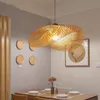 Kolye Lambaları Japon Bambu LED E27 Hasır Rattan Dalga Gölge Işık Lambası Süspansiyon Ev Kapalı Yemek Masası Odası Aydınlatma Cafe