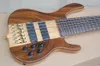 Custom Dark Brown Body 6 Strängs Neck-Thru-Body Electric Bass Guitar med gyllene hårdvara, kan anpassas