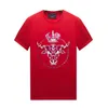 Vintage Crewneck Rhinestone T-Shirts for Men Women with Designs - Red Short Sleeves Casual Tops Mercerized Cotton