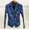 High Street Moda Projektant Blazer Kurtka Damska Metalowe Przyciski Lwa Double Breasted Denim Zewnętrzny Płaszcz 210930