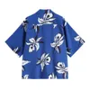 Być może u Hawaje Blue Floral Print Turn Down Collar Button Shirt Krótki rękaw Summer Casual Beach Kobiety B0160 210529