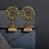 Pendientes étnicos grandes redondos de pavo real indio antiguo Jhumka para mujer Vintage bohemio Retro perla borla campana pendientes tibetanos
