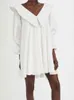 Robe blanche pour femmes élégant col en v poignet papillon manches conçu une ligne robe de soirée décontracté lâche doux Chic robe été 211029