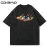 GONTHWID T-shirts en détresse Chemises Fire Flame Eye Print T-shirts à manches courtes Streetwear Hip Hop Harajuku Casual Cotton Loose Tops G1229