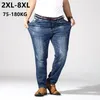 Stor storlek jeans män 6xl 7xl 8xl 180kg kläder byxor homme stretch rak löst byxor denim blå plus jean varumärke ripped byxa