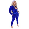 Kadın İki Parçalı Pantolon Glitter Pullu Patchwork Seti Güz Kış Giysileri 2021 Fermuar Ön Uzun Kollu Ceketler Ve İpli Sweatpant