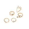 2021 Novo Vintage Cor do ouro mistura Hollow coração borboleta anéis para mulheres moda 5 pcs / set cz zircon ajustáveis ​​conjuntos DR01