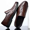 Sandals Men's Male Summer New Men Genuine Leather Breathable Casual Hollow Out Shoes Soft Bottom hole Slippers 220302
