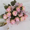Dekorativa blommor kransar konstgjorda rosor högkvalitativa silke falska bukett hem trädgård lämplig för bröllop, födelsedag, årsdag dekorat