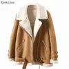 KoHuiJoo Winter Suede Jacket Women Thick Warm Fashion Zipper Motorcycle Lambs Wool Coat Female Shearling Overcoat 211118