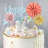 4 pçs / lote mini papel ventilador bolo topper topper toppers crianças festa de aniversário bebê chuveiro bolo decoração bandeiras favorecem suprimentos de casamento y200618