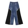 Casual Patchwork Denim Pants for Women Summer Fashion Design Loose All-match Pleated Stright Trousers Female Ins 210525