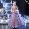 ビンテージフラワーガールズドレスシアーネックロングハンドカーの花子供フォーマルウェアハイロイサテンボールガウンガールドレス2021