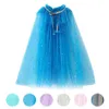Prinses Party Dress Up Cloaks voor Kleine Meisjes Zomer Blauw Roze Wit Kleurrijke Pailletten Tule Cape Halloween Verjaardagskostuums Q0716
