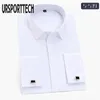 Heren lange mouwen shirt lente effen mannen franse manchetknopen casual shirt witte kraag ontwerp heren Franse manchet jurk shirts M-5XL 210528