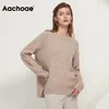 Aachoae O Hals Cashmere Pullover Trui Vrouwen Batwing Lange Mouw Losse Zachte Wol Sweaters Gebreide Jumpers Casual Tops 211018