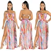 Hot Fashion New sexy women strapless Party Dresses 2023 Summer Women's hot flowers printing Split Dress woman clothes 9655