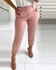 Pantaloni a vita alta per le donne con cintura Elegante Office Lady Y2K Pant Pantaloni di colore solido moda coreana Abbigliamento donna 210915