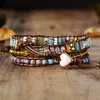 Strand Beaded Strands Leather Wrap Bracelet Handmade Natural Stone Weaving Bohemia Beads 3 Layers Yoga Friendship Gifts Drop Raym22