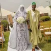 Plus storlek afrikansk nigeria sjöjungfru bröllopsklänningar med avtagbar spets applique långärmad nakenfodral muslim brudklänning mantel