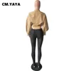 Cm.yaya mulheres outono lanterna manga longa blusas vintage botão de moda up cintura alta vire para baixo camisas camisas tops 210225