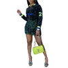 カジュアルドレス滑走路レター刺繍スパンコールドレス女性ファッションセクシーな長袖ボディコンミニクラブウェア誕生日服装