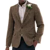 ヘリンボーンウールの男性スーツビジネスカジュアルタキシードスリムフィットグルーミングパーティーコートテーラードパフォーマンスワークウェディングスーツを着用