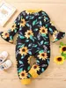 Baby Floral Print Contrast Frill Trim Flounce Sleeve Jumpsuit Zij