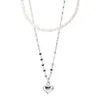 Authentische 925 Sterling Silber Multi Layer Herz Anhänger Halsketten Natürliche Süßwasserperlenkette Halskette für Frauen