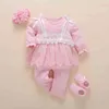 Ropa de bebé niña otoño encaje de algodón estilo princesa mono 0-3 meses mameluco infantil con calcetines diadema ropa bebe 220105