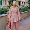 Kvinnors tvåbit byxor Kvinnor Klänning Sats Eid Mubarak Kaftan Dubai Abaya Turkiet Muslim Fashion Hijab Islam Kläder Abayas för Musulman Ensem