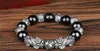 Imitation of Natural Obsidian Pure Silver Pi Xiu Armband Retro Thai Sex Ord Buddha Bead Hand String Smycken Wealth Armband