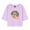 Trendy Damen T-Shirts Crop Sexy Party Sommer Kurzarm Tops Leopard Lippen Gedruckt Print Tees Hemd Lässige Streetwear