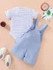 Gestreifter Baby-T-Shirt-Body mit Straps-Shorts SIE