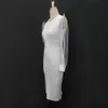 ホワイトドレスo首の透明なメッシュ長袖フリル女性エレガントなオフィスレディーワーク控えめな上品な女性アフリカンファッション210226