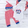 American Independence Day Baby American Flag Print Outfits Brief Top Gestreifte Hose + Hut 3 teile/satz Kinder Kleidung Sets M3327