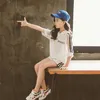 Kids Clothes Girls Summer Suit Baby Short Sleeve Top +shorts 2pc Children Sportswear Teenage Clothing Sets 210831