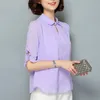 Bluzlar Kadın Sonbahar Üstleri Ve Ruffles Rahat Şifon Bluz Kadın İş Giyim Ofis Gömlek Artı Boyutu XXXL / 4XL Beyaz / Pembe 210531