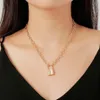 Edelstahl Silber Farbe Vorhängeschloss Anhänger Halsketten Marke Neue link Kette schloss Halsketten kragen ras du cou collier femme frauen