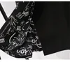 Vestidos Midi con estampado de letras negras para mujer, vestido Vintage de verano de talla grande L-5XL para mujer, vestido de oficina con cinturón, Vestidos elegantes de fiesta 210309