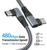 33ft66ft10ft USB Cabeça dupla Tipo C para Tipo C 90 graus ângulo reto Cabo de carregamento Nylon trançado 60w carregador rápido para HU4101555