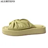 AllBiteBo Dobre Design Soft Genuine Couro Mulheres Sandálias Sapatos Moda Ao Ar Livre verão À Prova D 'Água Sapatos de Praia Slippers Flip Flops 210611