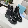 High Quality Winter Womens Boots Calfskin Martin Shoe Detachable Nylon Pouch Combat Shoes Ladies Outdoor Thick Bottom Mid-length Boot 35-45