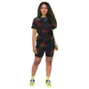 Frauen Sets Kleidung Schwarz Mädchen Streetwear Brief Drucken T-Shirt Top und Jogginghose Biker Shorts Casual Home Wear Track Anzug 210525