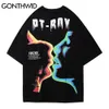 GONTHWID T-shirt Hip Hop Uomo Streetwear Harajuku Pittura creativa Graffiti Stampa Manica corta T-shirt in cotone Moda casual Top C0315